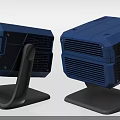 Two Blue Square Projectors Featuring Stand Mount And Ventilation Grilles