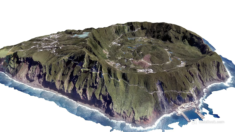 Coastal Mountain Garden Landscape With Lush Greenery Winding Paths And Water Features 3d model 