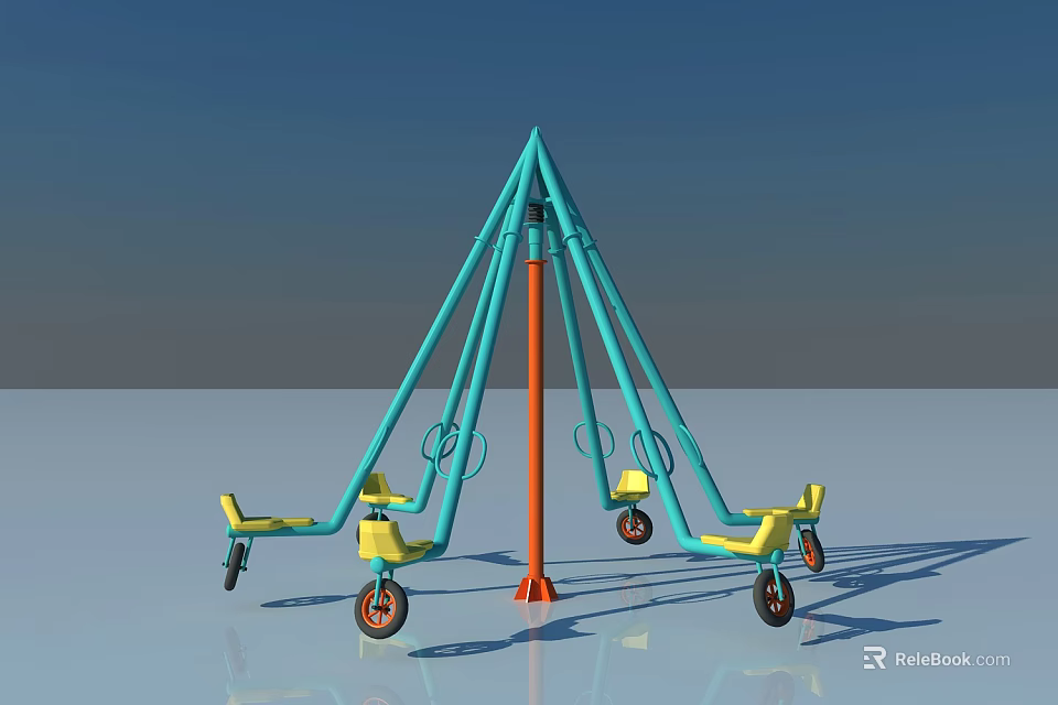 Outdoor Playground Swing Set With Turquoise Frame Orange Pole And Yellow Seats 3d model 