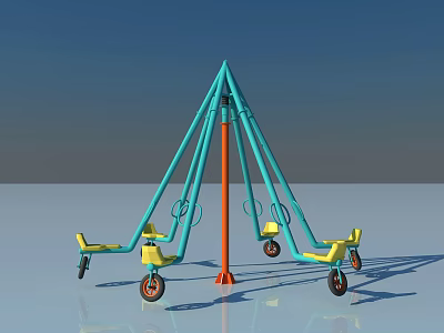 Outdoor Playground Swing Set With Turquoise Frame Orange Pole And Yellow Seats 3d model