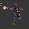 Armored Soldier Wearing Protective Gear Running With Flamethrower Fire And Water Splash