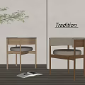 Modern Dining Chairs In Minimalist Interior With Wooden Frame And Beige Fabric Cushion
