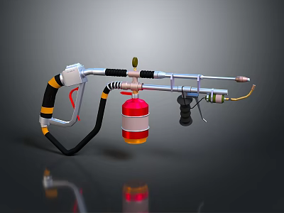 Modern Weapon With Red Tank Black Yellow Stripes Metal Hose And Nozzle 3d model