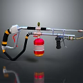 Modern Weapon With Red Tank Black Yellow Stripes Metal Hose And Nozzle