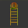 Kids High Chair With Yellow Seat Red Ladder Frame And Gray Armrests Design