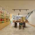 Modern Specialty Store Interior With Hexagonal Display Counter Wooden Shelves Marble Floor And Green Plant