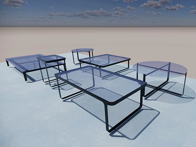 Modern Glass Top Coffee Tables With Black Metal Frames And Different Designs 3d model