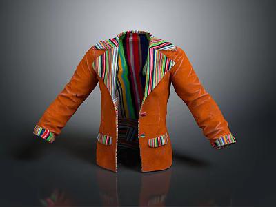 Orange Leather Jacket With Colorful Striped Collar Cuffs And Lining Design 3d model