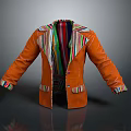 Orange Leather Jacket With Colorful Striped Collar Cuffs And Lining Design