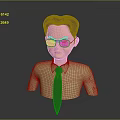 3D Rendered Game Movie Character Male Bust With Brown Hair Glasses Beige Shirt And Tie