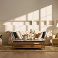 Elegant Modern Living Room Sofa Set With Blue Pillows And Coffee Table