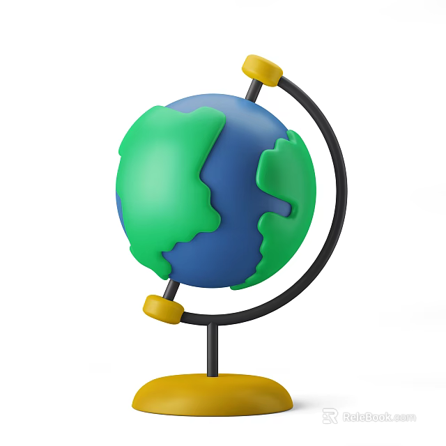 Cartoon Globe With Green And Blue Surface Black Stand And Yellow Base 3d model 