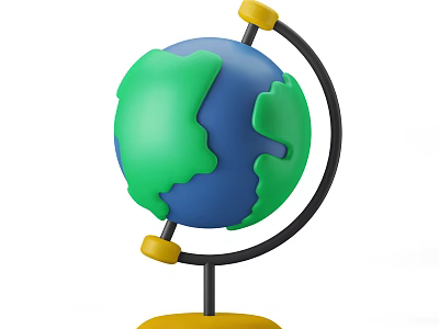 Cartoon Globe With Green And Blue Surface Black Stand And Yellow Base 3d model