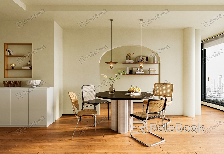 Qui Restaurant Cream Dining Table and Chair model