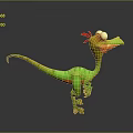 3D Cartoon Dinosaur Character With Green Body Red Crest And Big Eyes