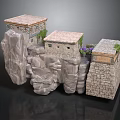 Traditional Stone Buildings With Textured Blocks Flat Roofs And Plant Decorations