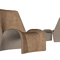 Modern Brown Single Sofa With Curved Design And Soft Suede Upholstery