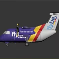 Flybe Purple Passenger Aircraft With Propellers And Yellow Red Stripes