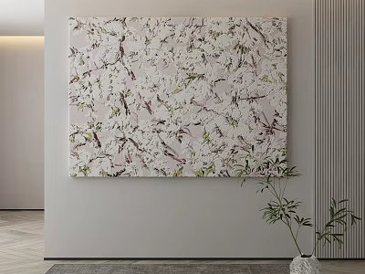 Soft Tones Abstract Painting With Floral Patterns And Curved Lines For Modern Interior Wall Decor 3d model