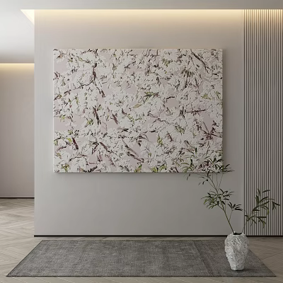 Soft Tones Abstract Painting With Floral Patterns And Curved Lines For Modern Interior Wall Decor 3d model
