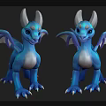 Blue Dragon 3D Figurine With White Horns Wings And White Tipped Claws