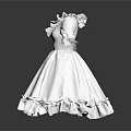 Elegant White Princess Satin Dress With Ruffled Hem And Puffed Sleeves
