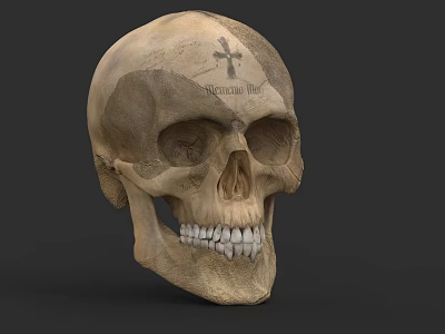 Human Skull With Cross Mark On Forehead And Detailed Bone Structure 3d model