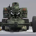 Military Artillery Weapon with Tracked Chassis and Cannon Barrel and Ammunition Shells