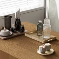 Elegant Wine Bottles And Glasses Arranged On Wooden Table With Glass Trays