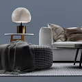 Modern Gray Sofa and Round Coffee Table Set with Cushions Side Table Lamp and Ottoman 3d model