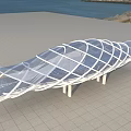 Modern Glass Bridge With White Frame Structure Near Coastal Walkway Area