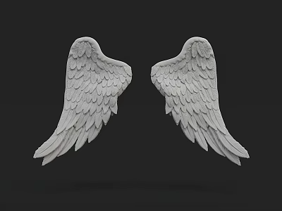 White Angel Wings Wall Decor With Intricate Feather Details For Home Interior 3d model