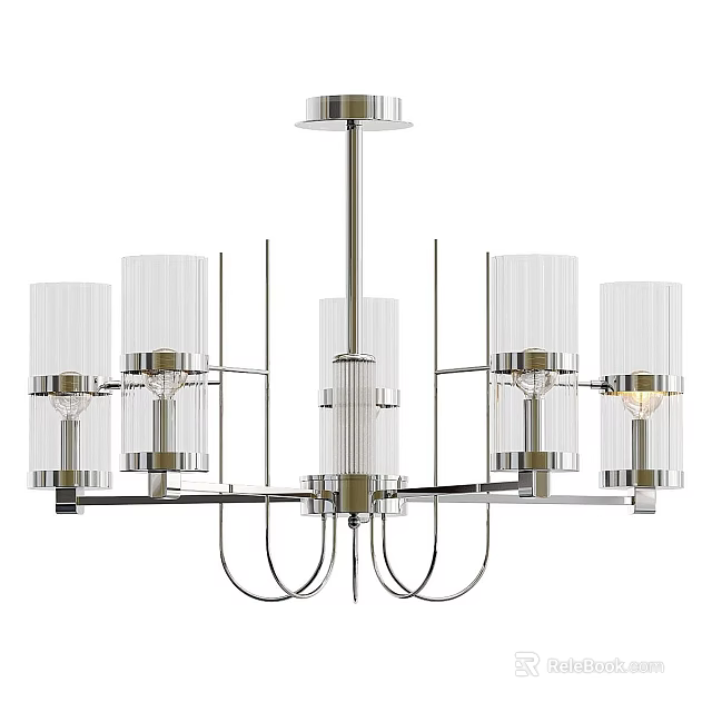 Modern Chandelier with Metal Frame and Clear Glass Shades Sleek Multiple Arms Lighting Fixture 3d model 
