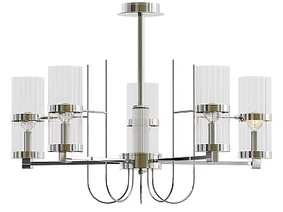 Modern Chandelier with Metal Frame and Clear Glass Shades Sleek Multiple Arms Lighting Fixture 3d model