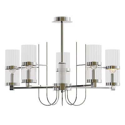 Modern Chandelier with Metal Frame and Clear Glass Shades Sleek Multiple Arms Lighting Fixture 3d model