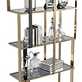 Modern Multi Tiered Bookcase With Metal Frame And Decorative Vases Photo Frames Books
