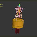 Yellow Marine Navigation Buoy with Orange Metal Frame and White Top Light