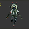 Mechanical Robot Character With White Black Red Design Blue Eyes And Walking Pose