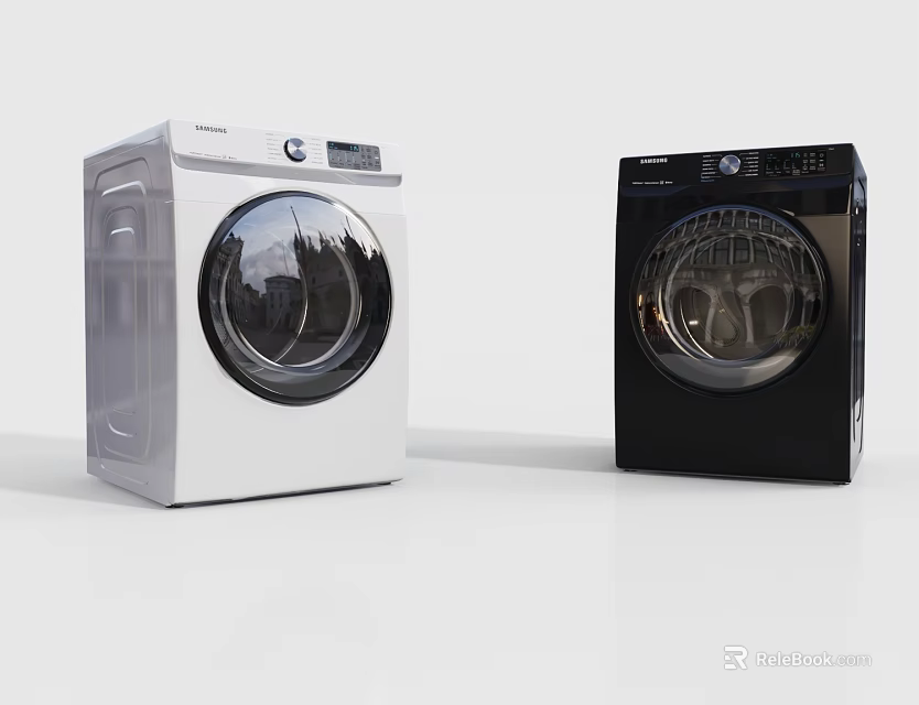 White and Black Modern Front Load Washing Machines with Sleek Design 3d model 