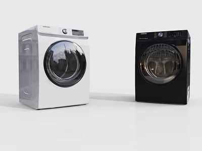 White and Black Modern Front Load Washing Machines with Sleek Design 3d model