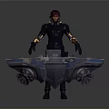 Futuristic Sci-Fi Character With Red Hair Standing By Alien Creature On Flying Vehicle