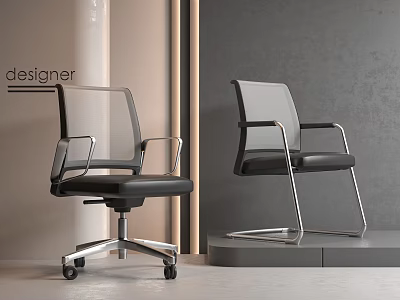 Modern Office Chair With Black Mesh Back Metal Frame Swivel Wheels And Fixed Base Design 3d model
