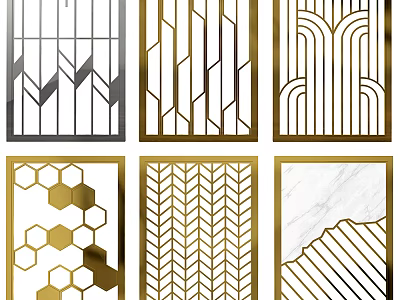 Stylish Decorative Room Dividers With Geometric Patterns Metal Frames And Marble Texture 3d model