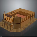 Western Style Wooden Saloon Building Model With Veranda Wooden Floor And Red Trim
