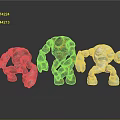 Three Stone Lava and Ice Elemental Humanoid Creatures as Fantasy Characters 3d model