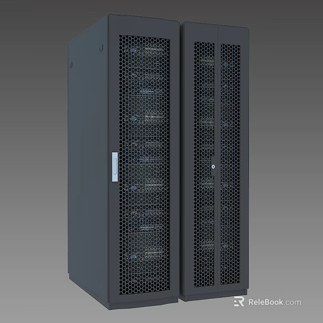 Modern Monitoring Room Setup With Mesh Door Server Cabinets And Technical Equipment 3d model 