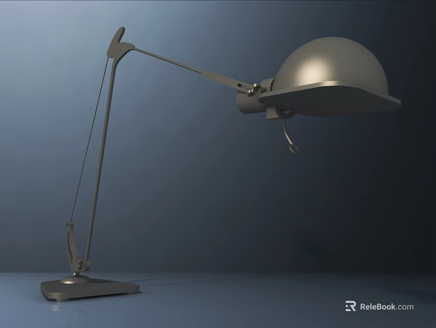 Modern Silver Desk Lamp With Adjustable Arm Dome Shade And Square Base 3d model