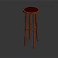 Wooden Bar Stool with Red Padded Seat and Simple Four Legs Design Structure