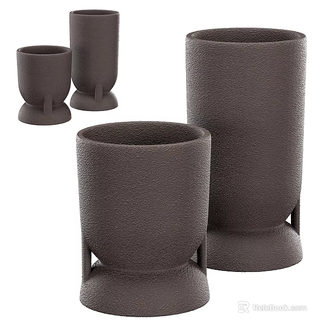 Modern Dark Gray Ceramic Vessels With Matte Texture Base Design And Various Heights 3d model 