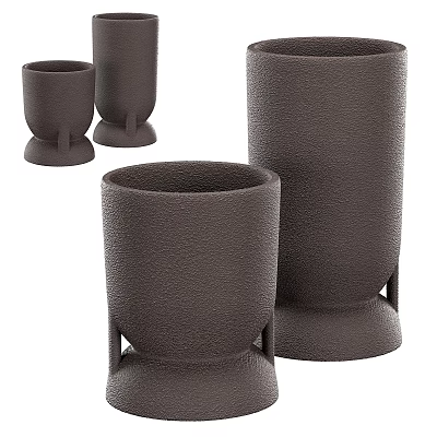 Modern Dark Gray Ceramic Vessels With Matte Texture Base Design And Various Heights 3d model